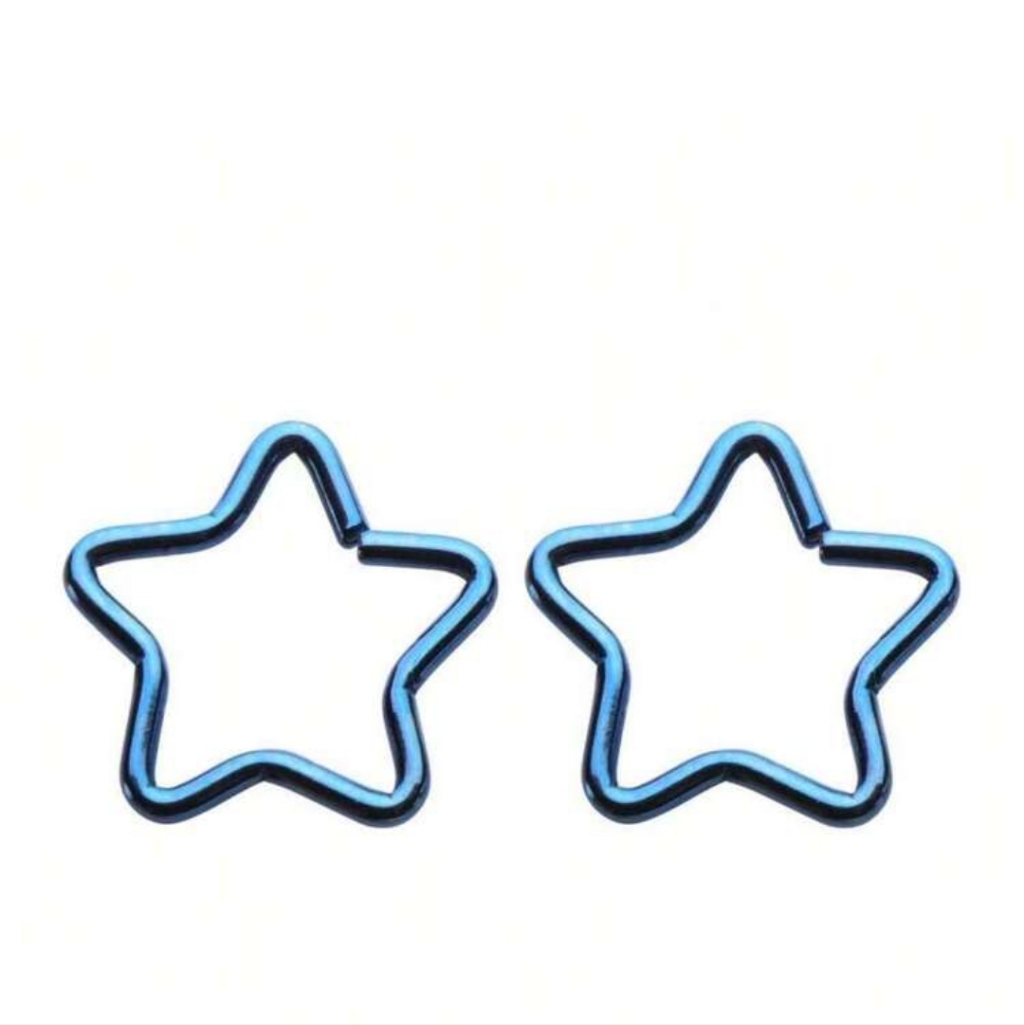 Surgical Steel Blue Nose Rings Bendable Hoop With Star Shape